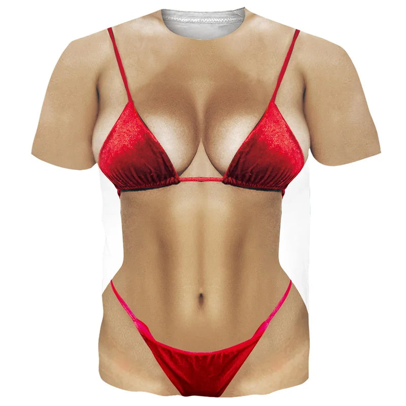 Funny Bikini Graphic T Shirts For Men 3d Printed Fake Abs Muscle Short Sleeve T-shirt Women Cosplay Costume Novelty Tees Shirt TAVEN System LLC