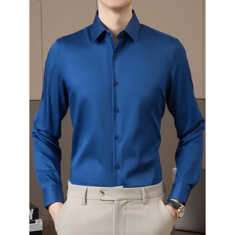 Men Business Cotton Dress Shirt Solid Formal Wedding Slim Fit Shirt