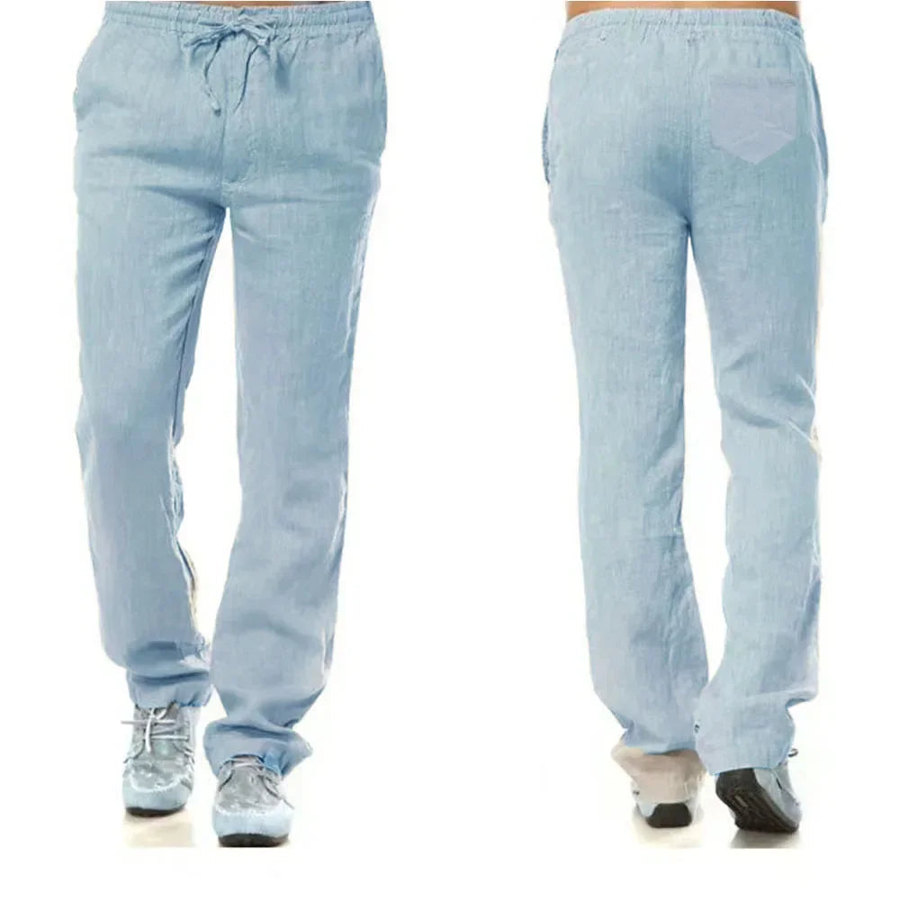 Men's Cotton Linen Pants Elastic Waist Casual Straight Trousers TAVEN System LLC