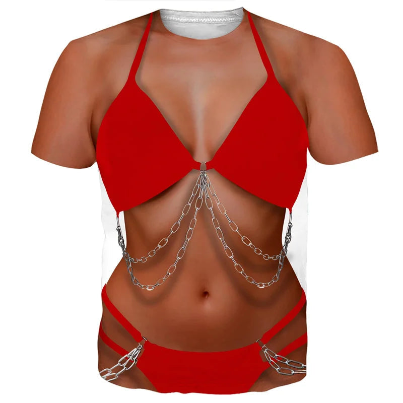 Funny Bikini Graphic T Shirts For Men 3d Printed Fake Abs Muscle Short Sleeve T-shirt Women Cosplay Costume Novelty Tees Shirt TAVEN System LLC