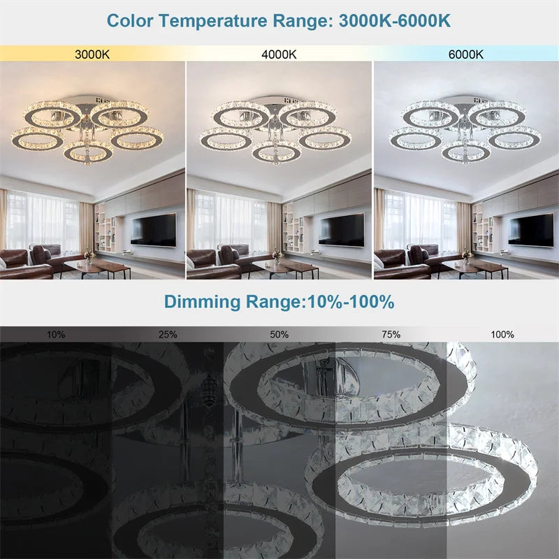 5 Rings Crystal Led Chandeliers Ceiling Mirror Stainless Steel Lustre Cristal For Kitchen Luminarias Parateto Fixtures Plafonier TAVEN System LLC