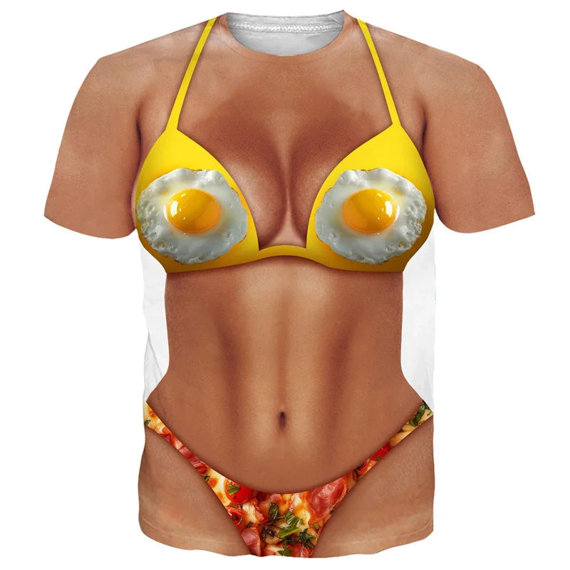 Funny Bikini Graphic T Shirts For Men 3d Printed Fake Abs Muscle Short Sleeve T-shirt Women Cosplay Costume Novelty Tees Shirt TAVEN System LLC