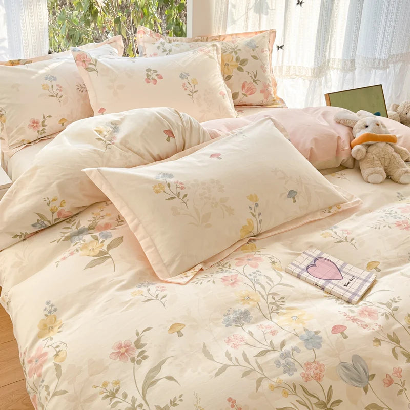100 % Cotton Bedding Set Duvet Cover Set Luxurious Natural Floral Design Duvet Cover Pillowsham Pure Cotton Comfort Wrinkle Free TAVEN System LLC