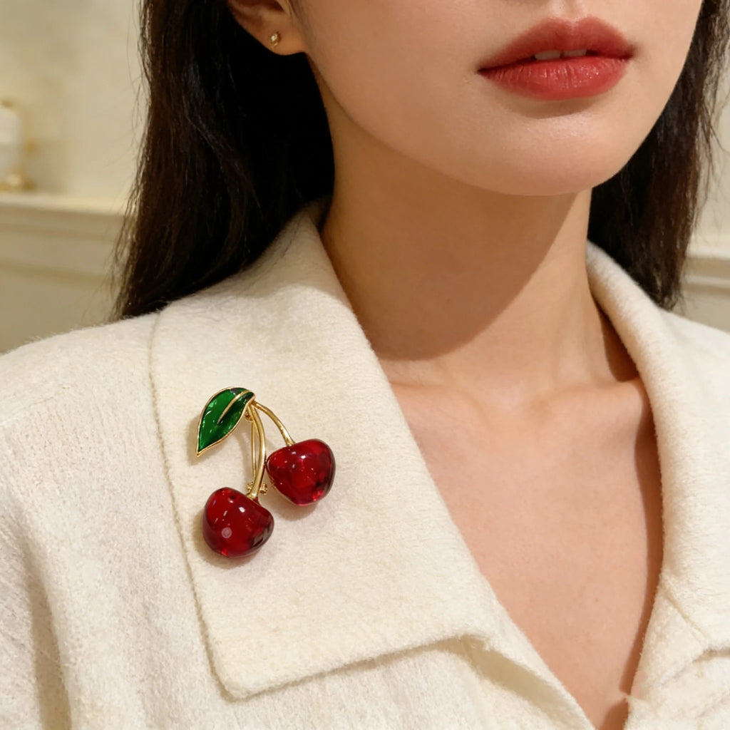 Fashion Crystal Dark Red Cherry Brooches For Women Clothing Cute Alloy Crystal Fruit Enamel Pins Party Jewelry Gifts TAVEN System LLC