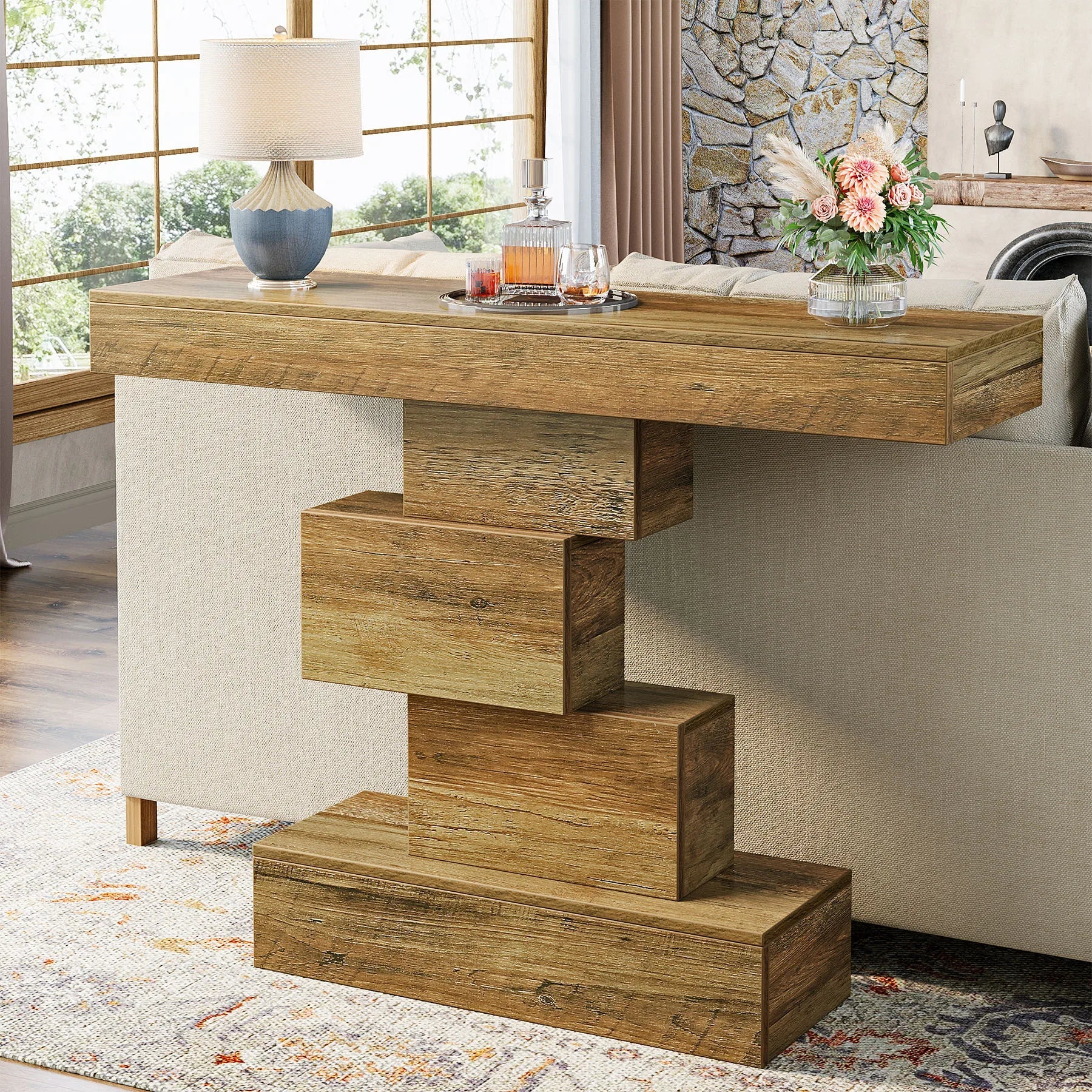 Tribesigns 42.5 Inch Farmhouse Console Table with Geometric Base TAVEN System LLC