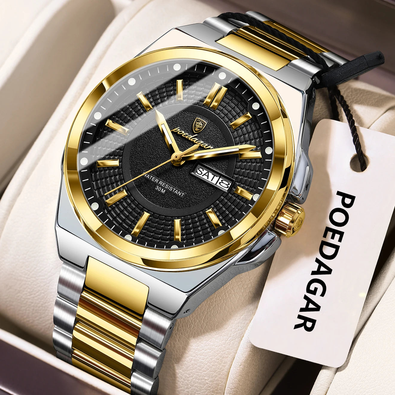 POEDAGAR Top Original Men's Watches Stainless Steel Waterproof Luminous Man Watch Date Week Classic Trendy Quartz Men Wristwatch - TAVEN System LLC