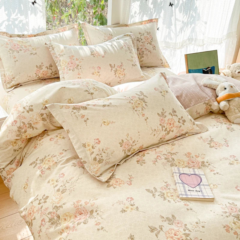 100 % Cotton Bedding Set Duvet Cover Set Luxurious Natural Floral Design Duvet Cover Pillowsham Pure Cotton Comfort Wrinkle Free TAVEN System LLC