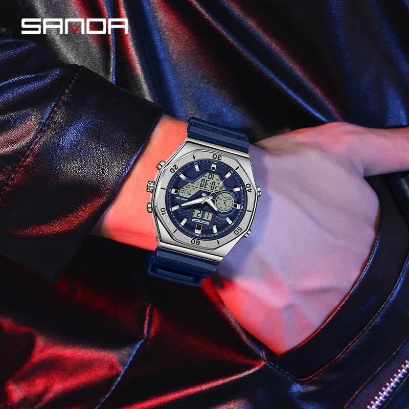 SANDA G Style Digital Men Watches Dual Display Three Time Waterproof Shock Sports Watch Military Countdown Male LED Quartz Clock - TAVEN System LLC