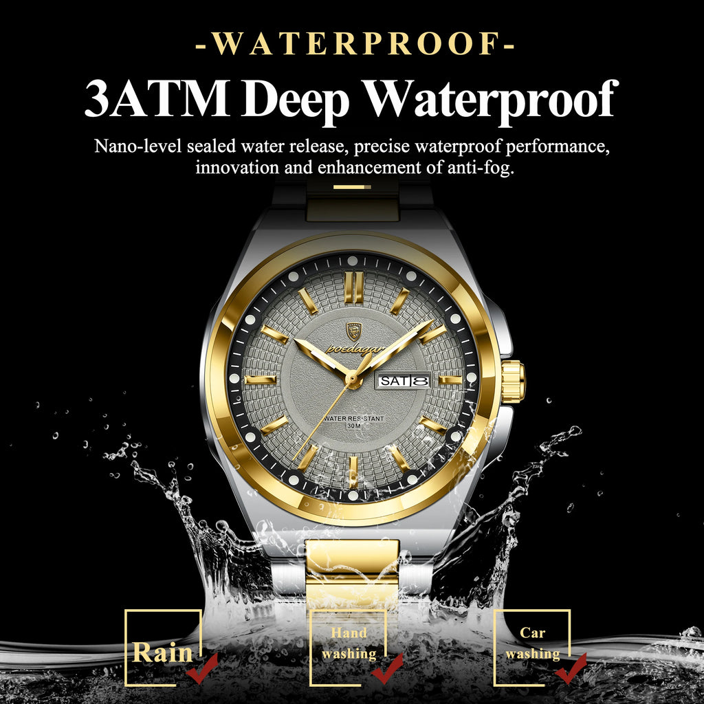 POEDAGAR Top Original Men's Watches Stainless Steel Waterproof Luminous Man Watch Date Week Classic Trendy Quartz Men Wristwatch - TAVEN System LLC