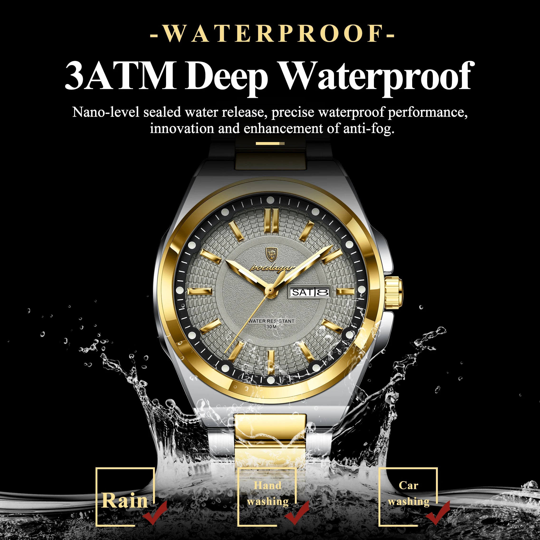 POEDAGAR Top Original Men's Watches Stainless Steel Waterproof Luminous Man Watch Date Week Classic Trendy Quartz Men Wristwatch - TAVEN System LLC