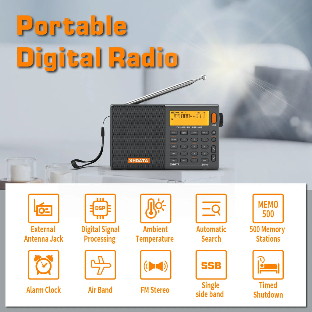 XHDATA D-808 AM/FM/SW/MW SSB AIR RDS Full Band Portable Radio with Multifunction Deep Sound Stereo Rechargeable Radio Receiver TAVEN System LLC