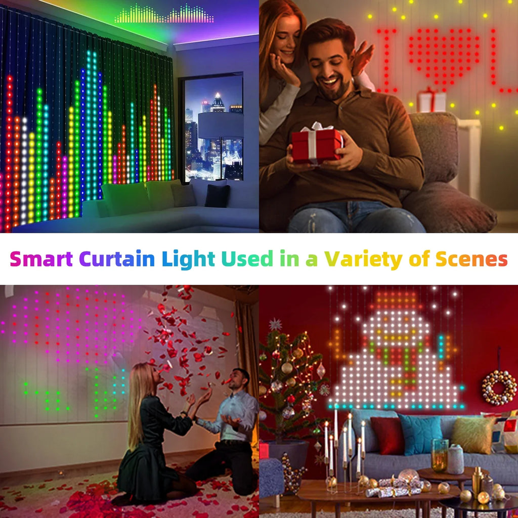 400 LED Smart Curtain Lights String Lights with App Remote Control Music Sync Christmas Curtain String Outdoor Fairy Lights TAVEN System LLC