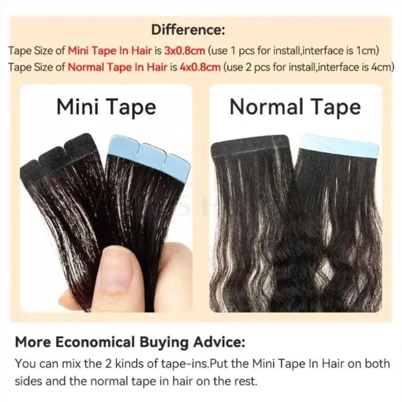 Mini Tape In Human Hair Extensions Invisible