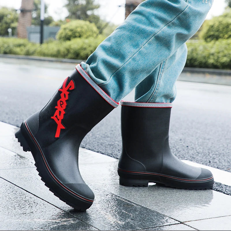 Mid-calf Rain Boots Men Slip-On Waterproof Rubber Rain Shoes Work Mud Boots Warm Durable Non-Slip Boots Farming Fishing Camp TAVEN System LLC