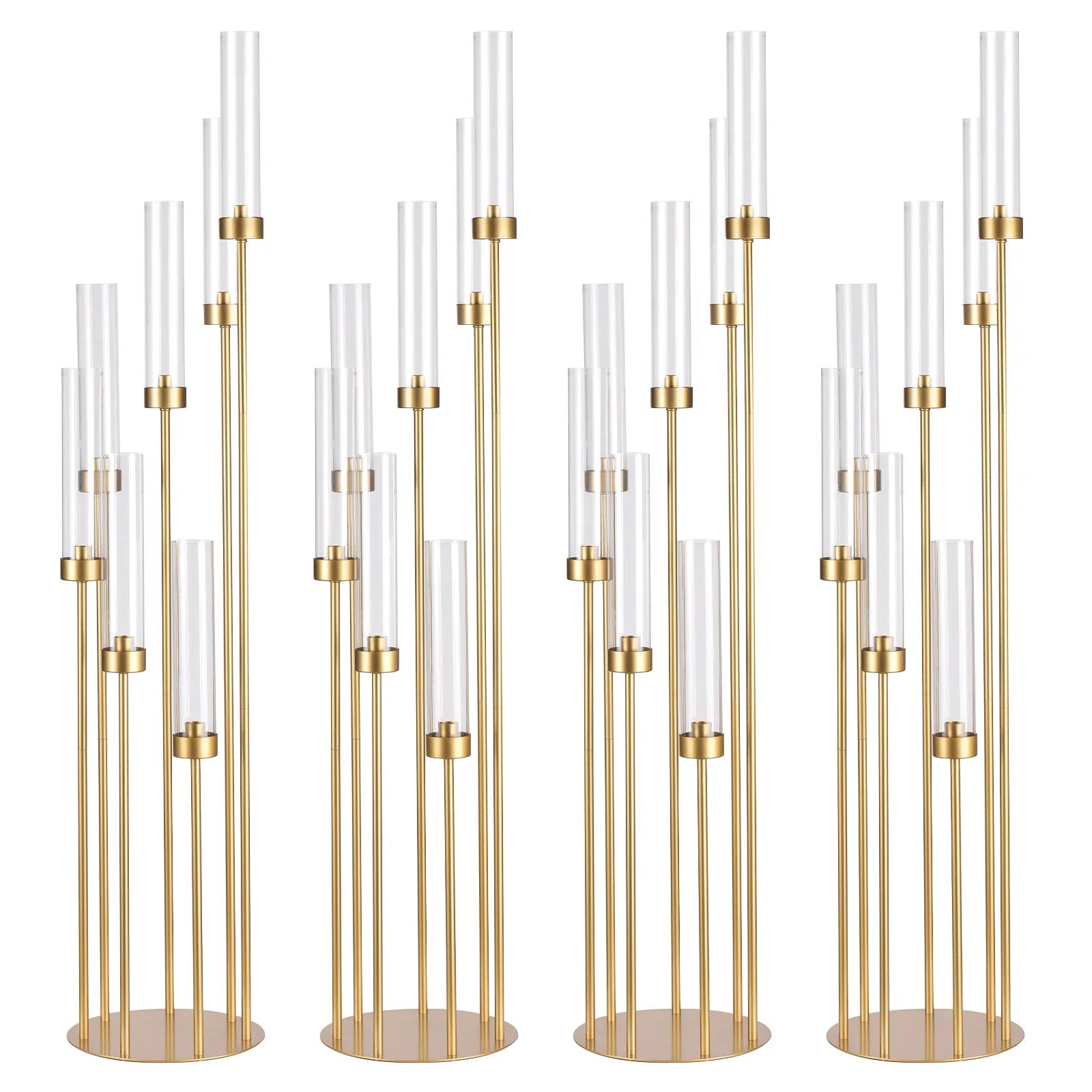 4Sets 7 Arms Floor Candelabra Wedding Centerpieces Gold 48" Tall Metal Candlestick Holders with Acrylic Removable Lampshade TAVEN System LLC