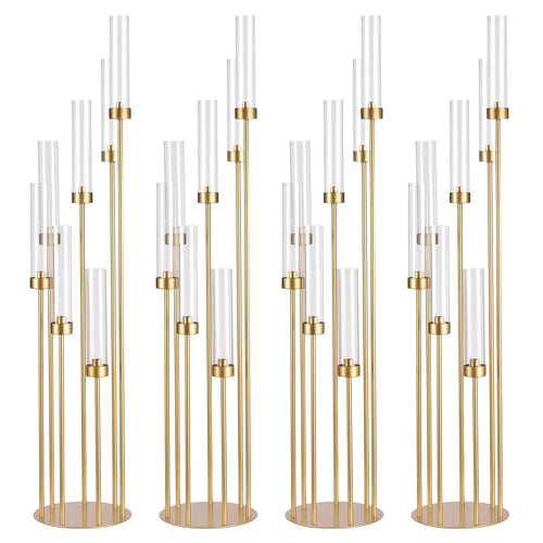 4Sets 7 Arms Floor Candelabra Wedding Centerpieces Gold 48" Tall Metal Candlestick Holders with Acrylic Removable Lampshade TAVEN System LLC
