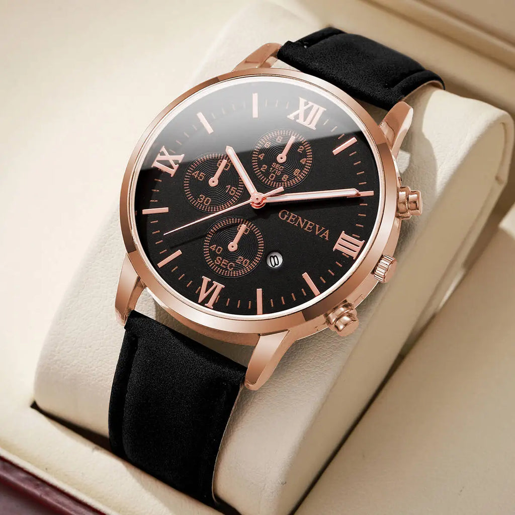 Fashion Roma Dial Men's Watch Casual Leather Strap Men Business Watches Analog Quartz Wristwatches with Calendar（Without Box） - TAVEN System LLC