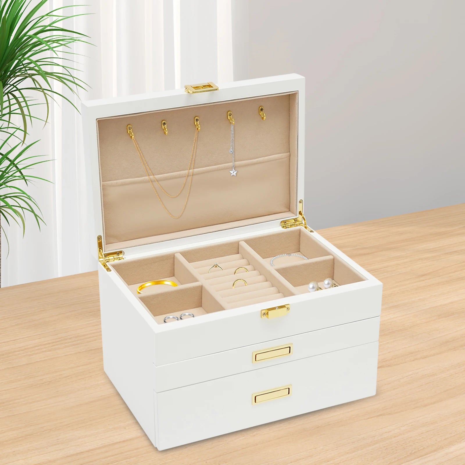 Black Walnut /Brown / White Wood Organizer Jewelry and Watch Display Case Storage Box Convenient TAVEN System LLC