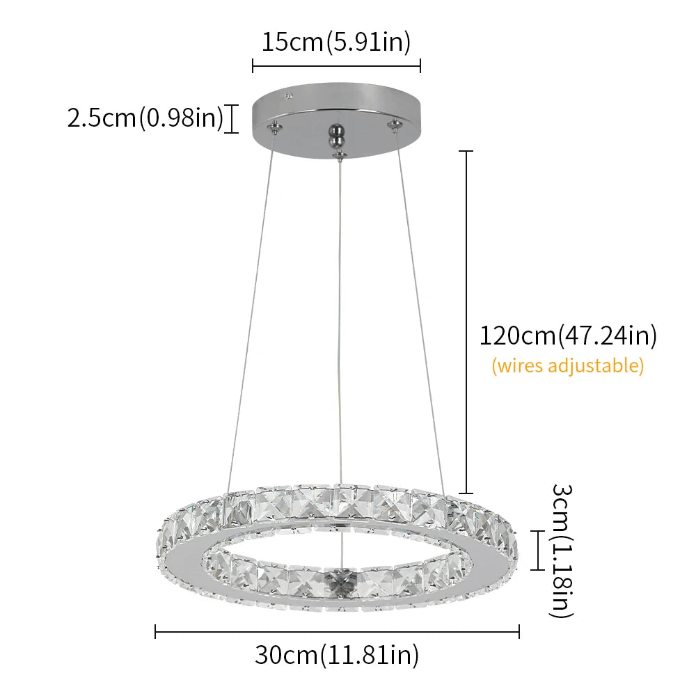 Modern Led  Pendant Light Luxury Crystal Rings Dimmable Chandelier Hanging Lustre Ceiling Lamp Living Dining Room Decor Fixture TAVEN System LLC