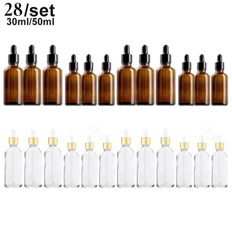 28PCS 30ml/50ml Glass Dropper Bottle Aromatherapy Liquid Drop for Massage Essential Oil Pipette Bottles Refillable TAVEN System LLC