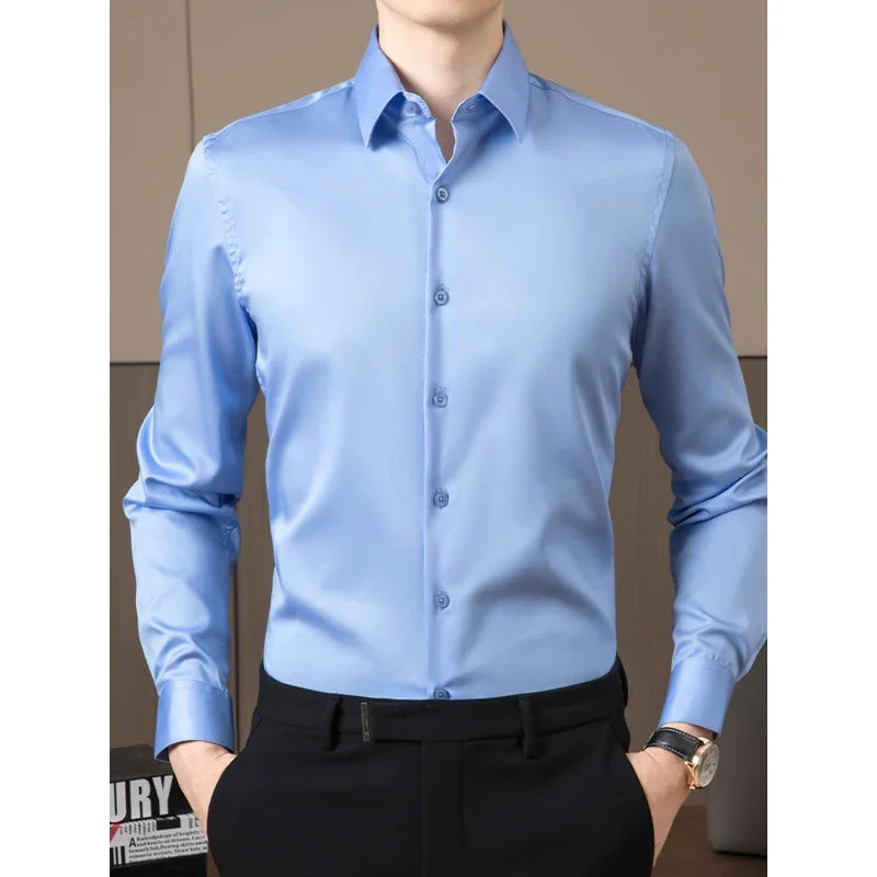 Men Business Cotton Dress Shirt Solid Formal Wedding Slim Fit Shirt