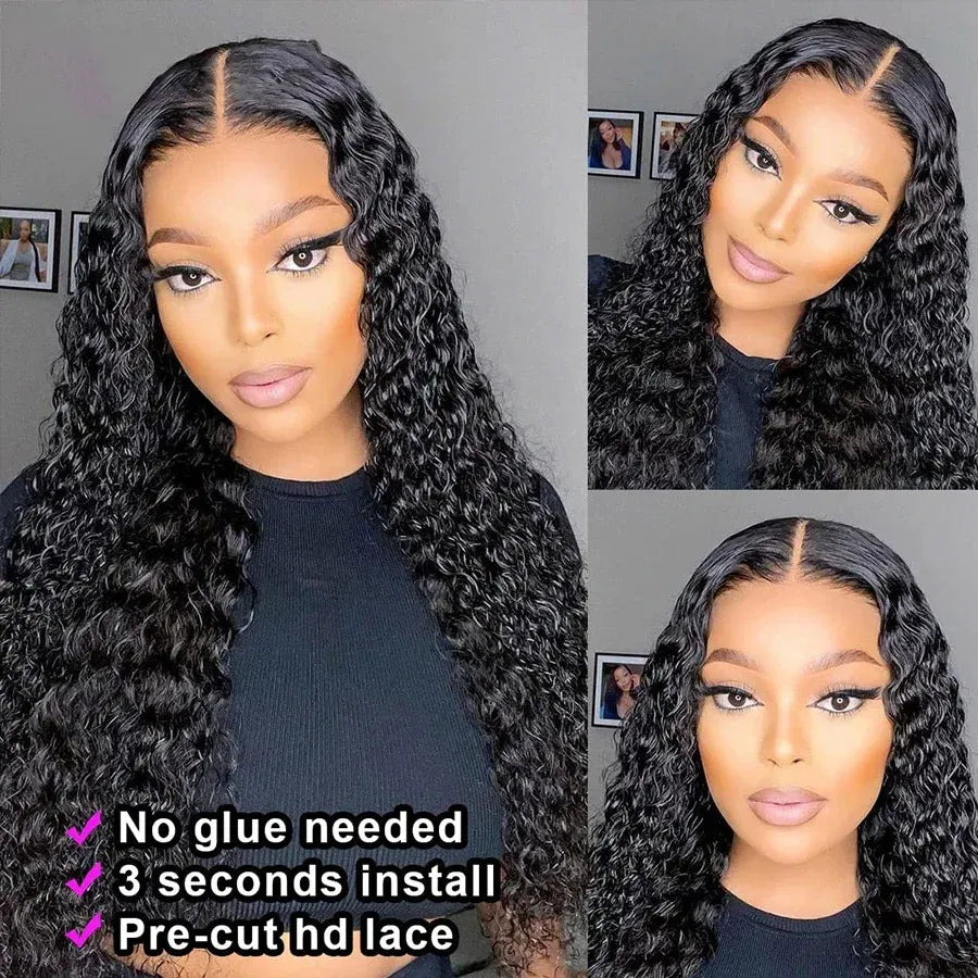 Hair Color: #4, Density: 190%, Ships From: CHINA, Stretched Length: 18inches - Glueless Wig Human Hair Ready To Wear Curly Wigs Human Hair Lace Frontal Wig Glueless Wig 100% Human Hair 5x5 Closure Wig Taven