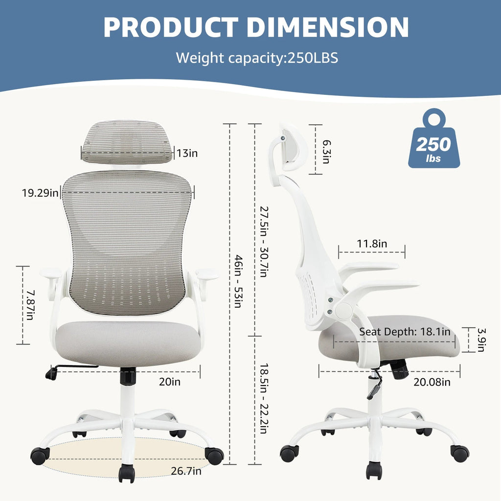 JHK Ergonomic Mesh Office Chair with Headrest and Flip-Up Arms TAVEN System LLC