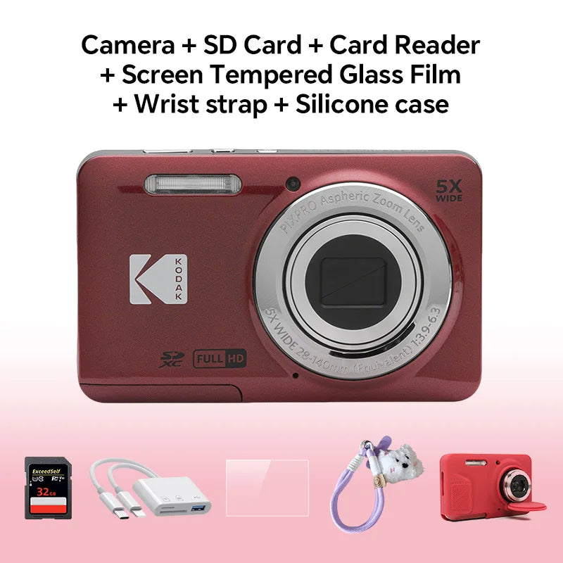 KODAK PIXPRO FZ55-RD 16MP Digital Camera 5X Optical Zoom 28mm Wide Angle 1080P Full HD Video 2.7" LCD Vlogging Camera TAVEN System LLC