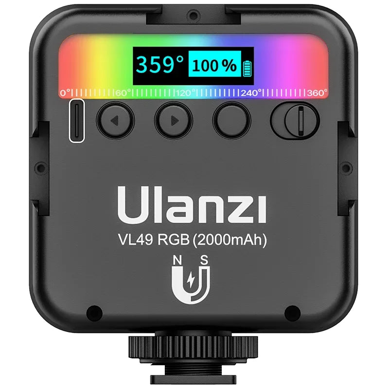 Ulanzi VL49 Full Color RGB LED Video Light 2500K-9000K 800LUX Magnetic Mini Fill 3 Cold Shoe 2000mAh Type-C Camera Light TAVEN System LLC