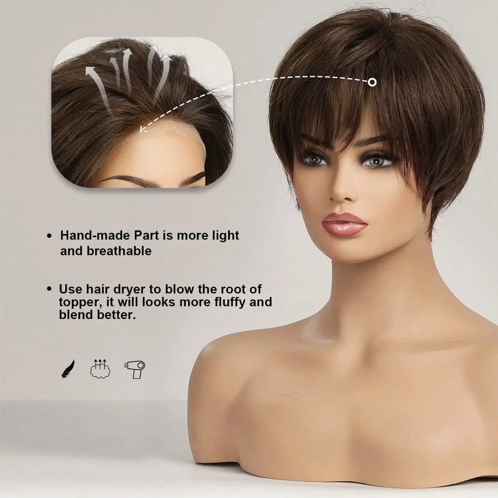 Hair Color: #1 - 100% Remy Human Hair Wigs Brown Short Pixie Cut Lace Front Wig for Women HD Transparent Human Hair Lace Frontal Wigs Taven