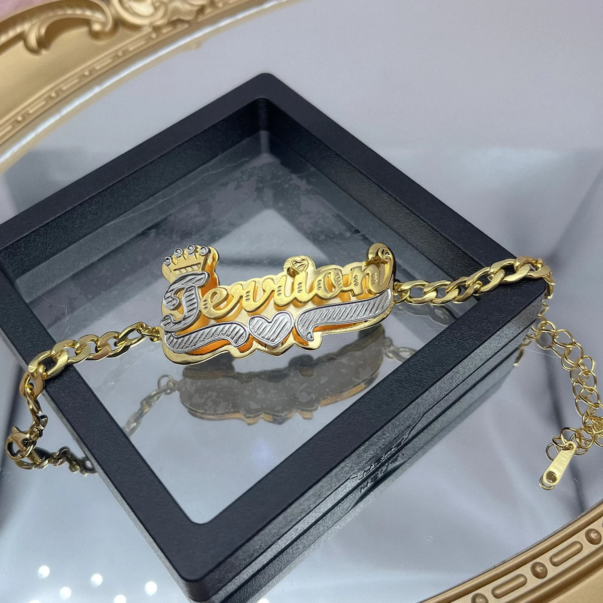 DHQH Custom Name Bracelets 3D Double Nameplate Bracelet Personalized Stainless Steel Cuban Chain Bracelets For Women Gifts TAVEN System LLC