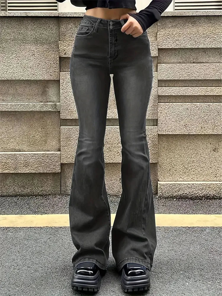 Women's High Waist Stretch Flare Jeans Vintage Y2K Bell Bottom Pants TAVEN System LLC