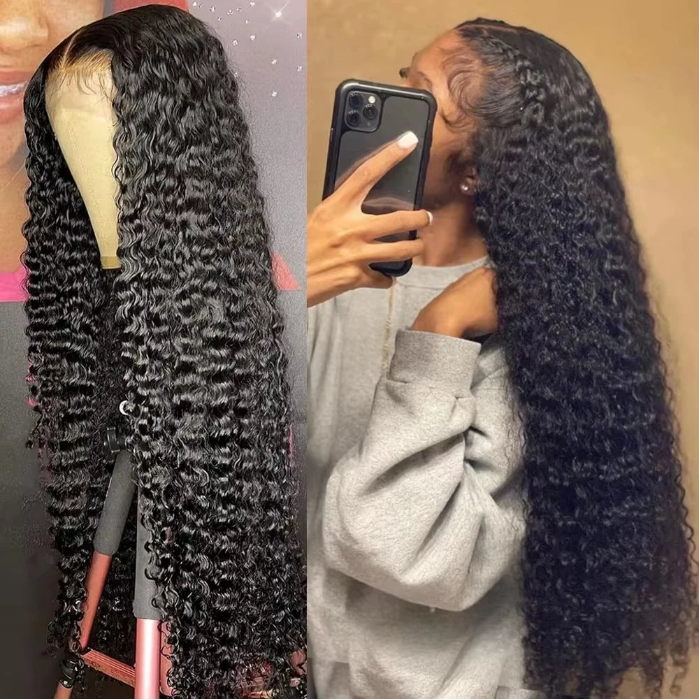 Deep wave human hair transparent lace front wig