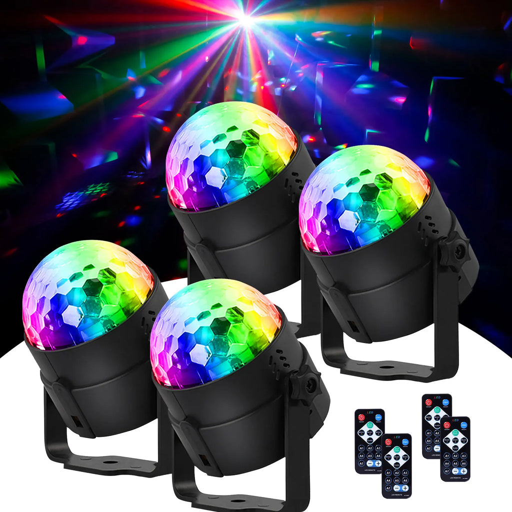 U'King 4PCS RGB LED Stage Disco Light Rotating DJ Ball Strobe Remote Control LED Magic Ball Light Christmas Party Club Show Lamp TAVEN System LLC
