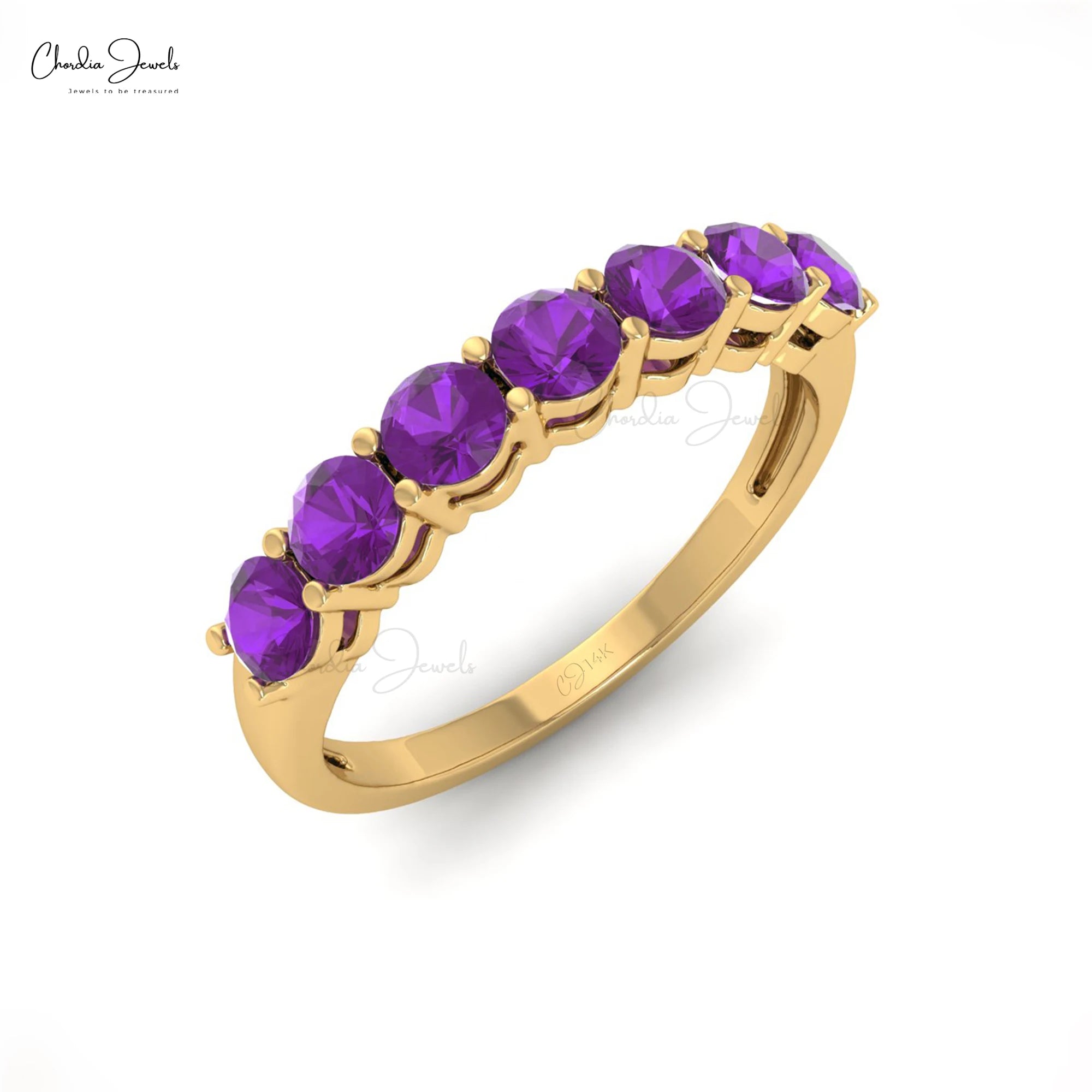 Trending Products 3mm Round Cut Amethyst Gemstone Half Eternity Band in 14k Fine Yellow Gold Stackable Ring Wholesale Lots TAVEN System LLC