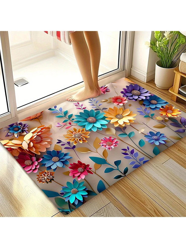 1pc multi-color floral print design bathroom mat, anti-slip, super absorbent and quick-drying shower floor mat, dry and soft ant TAVEN System LLC