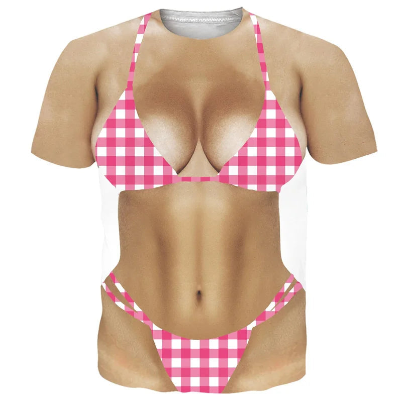 Funny Bikini Graphic T Shirts For Men 3d Printed Fake Abs Muscle Short Sleeve T-shirt Women Cosplay Costume Novelty Tees Shirt TAVEN System LLC