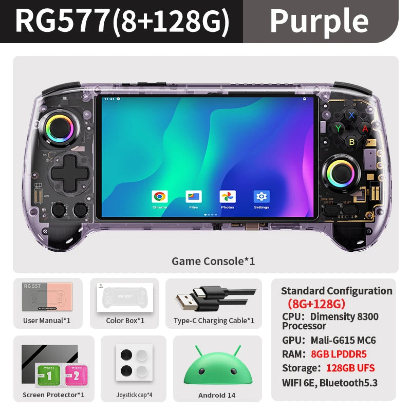ANBERNIC RG557 Handheld Game Console 5.48" AMOLED Screen Dimensity 8300 Android Retro Video Player Supports FOTA WIFI Streaming TAVEN System LLC