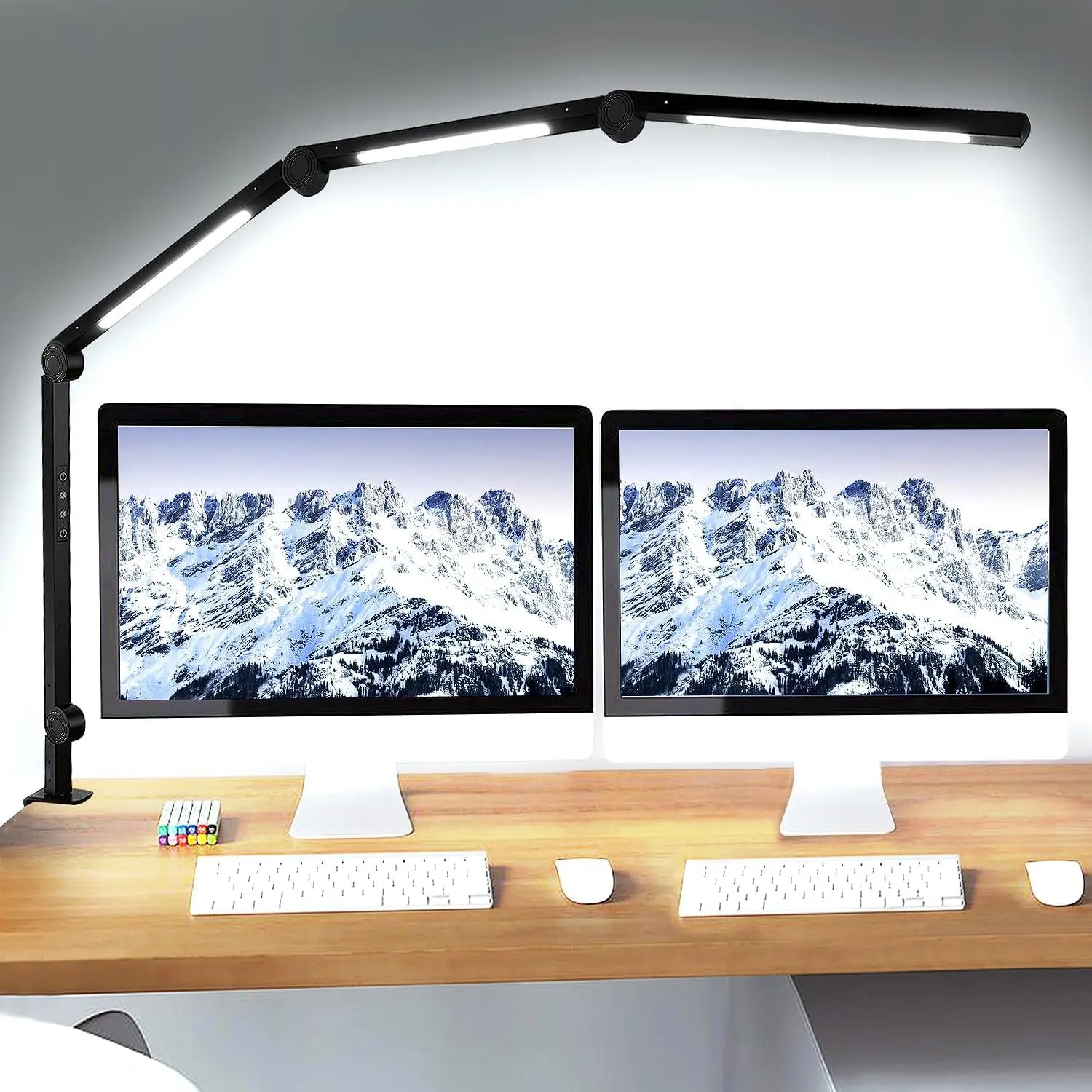 LED Desk Lamp with Clamp Flexible 4 sections Swing Arm Three light sources desk light, 4 Color Modes & 5 Brightness TAVEN System LLC
