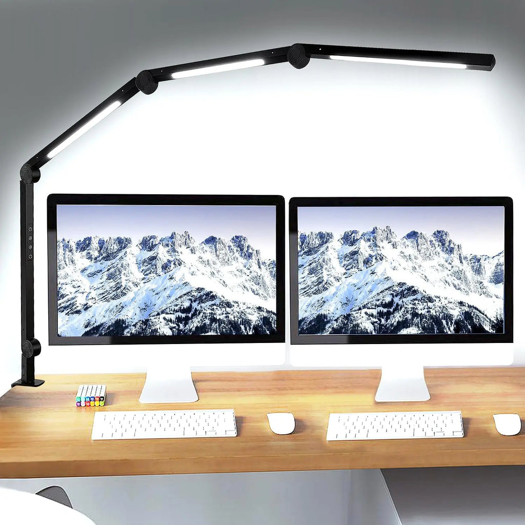 LED Desk Lamp with Clamp Flexible 4 sections Swing Arm Three light sources desk light, 4 Color Modes & 5 Brightness TAVEN System LLC