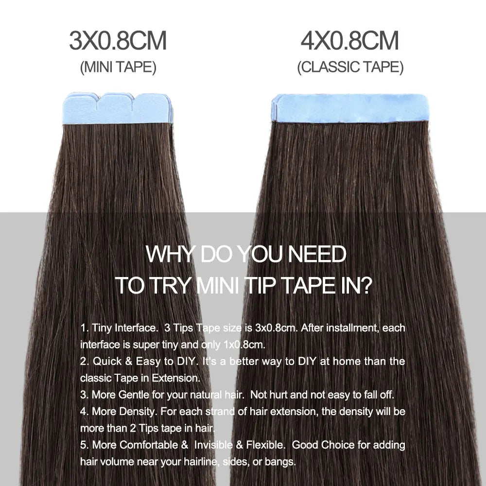 Mini Tape In Human Hair Extensions Invisible