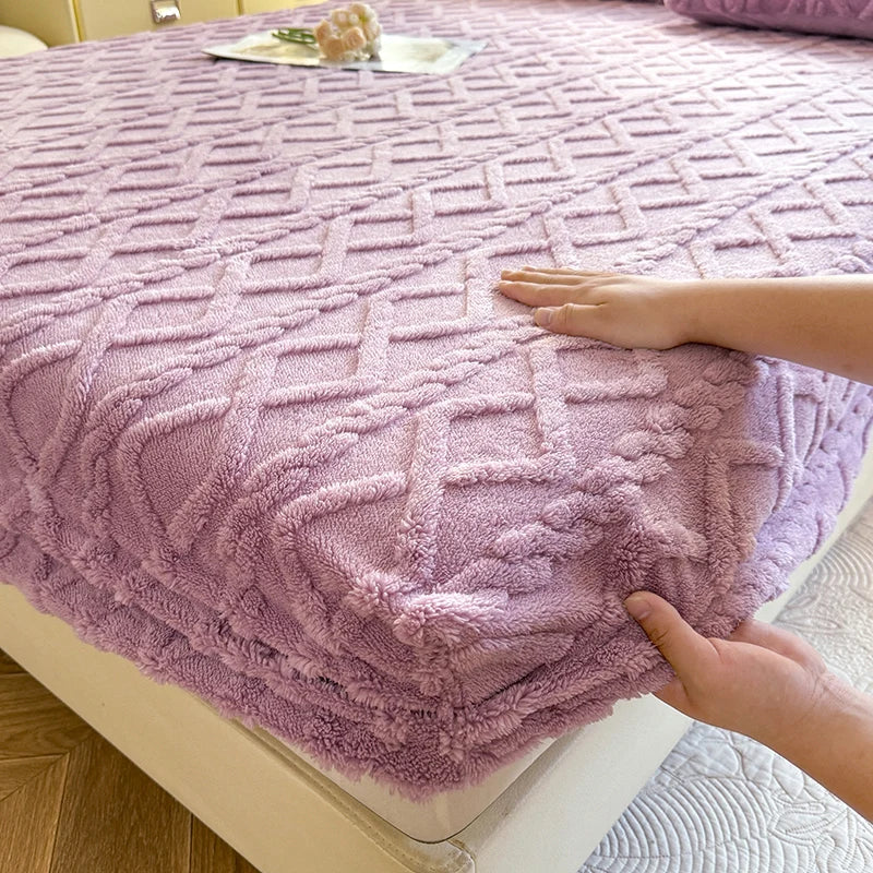 1pc Winter Warm Bed Sheet with Elastic Band Single/Queen/King Mattress Cover Thick Coral Fleece Fluffy Fitted Bed Sheets for Bed TAVEN System LLC