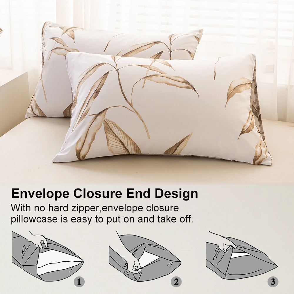 3pcs Fashion Reversible Watercolor Brown Tropical Leaf Printed Duvet Cover Set, Soft And Breathable, All-Season Universal TAVEN System LLC
