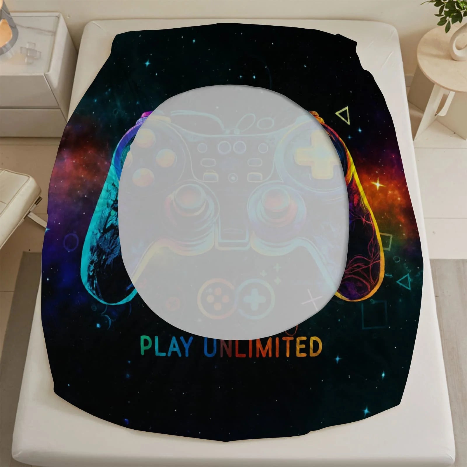 1pc Neon Cosmic Game Controller Print Fitted Sheet Deep Pocket Elastic Mattress Cover Single Double Queen King Bedroom Decor TAVEN System LLC