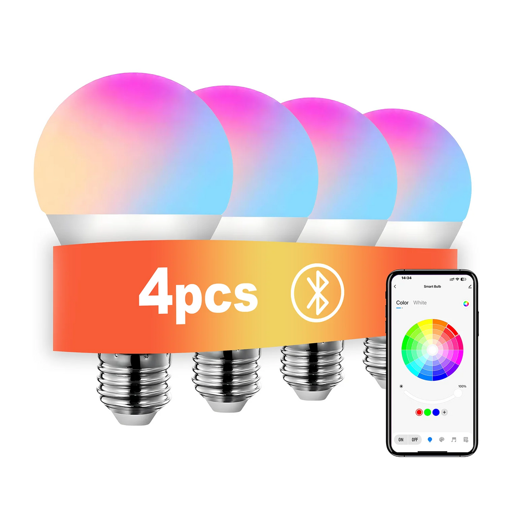 4pcs, RGBCW Smart Light Bulbs, Color Changing Dimmable Bulbs with Music Sync & App Control, Smart Home Lights for Bedroom. TAVEN System LLC