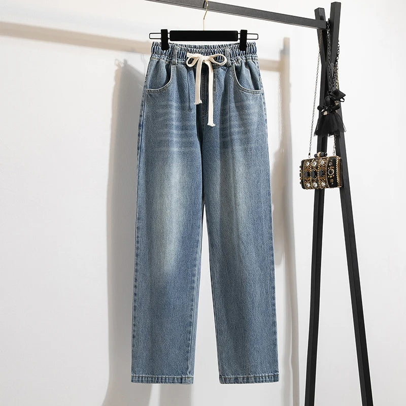 Women's High Waist Wide Leg c Drawstring Jeans Pants TAVEN System LLC