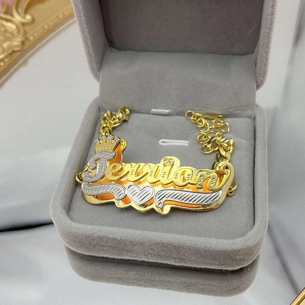 DHQH Custom Name Bracelets 3D Double Nameplate Bracelet Personalized Stainless Steel Cuban Chain Bracelets For Women Gifts TAVEN System LLC