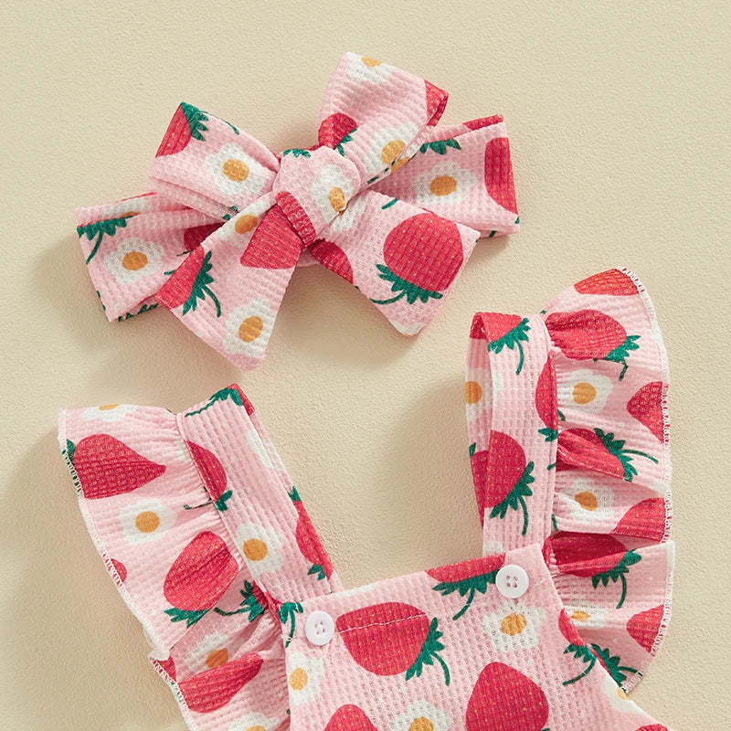 Baby Girl Floral Print Romper with Matching Headband Summer Set