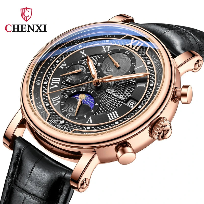 CHENXI 976 Multi functional Clock True Three Eye Six Needle Lunar Calendar Business Quartz Leather Men's Watches montres hommes - TAVEN System LLC