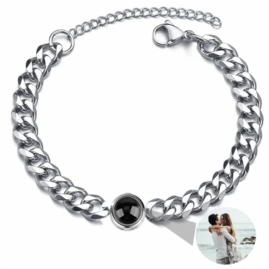 Custom Bracelet With Picture Inside Personalized Stainless Photo Projection Box Chain Bracelet Anniversary Memorial Jewelry Gift TAVEN System LLC